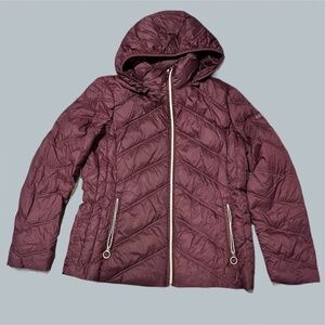 Michael Kors Women's Packable Down Fill Puffer Jacket Purple Insulated Zip large